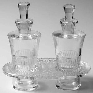 Vintage Lalique Bourgue'll (France) Cruet Set 5 1/2" H x 5 3/4"